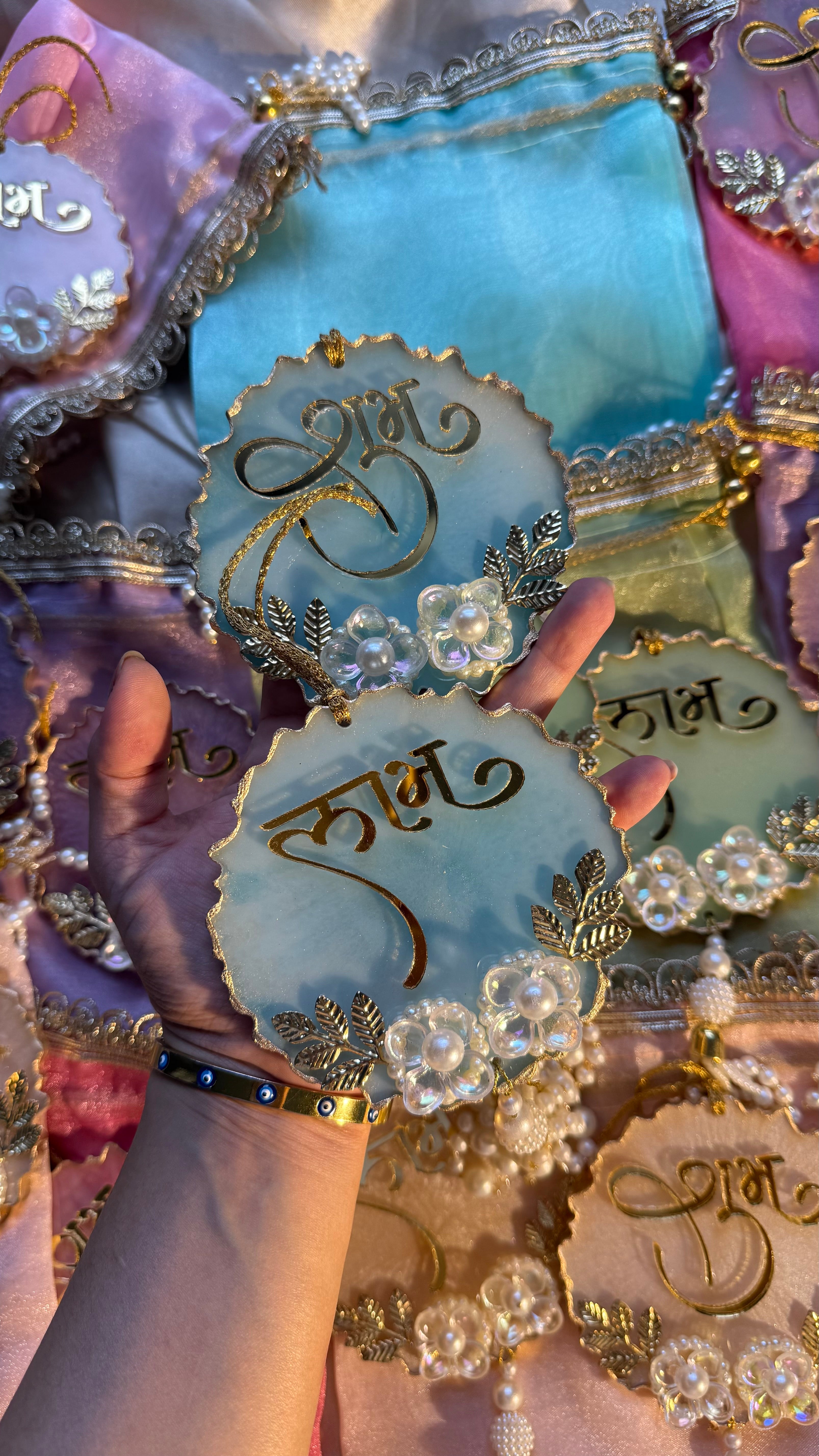 Shubh labh with long pearl tassel