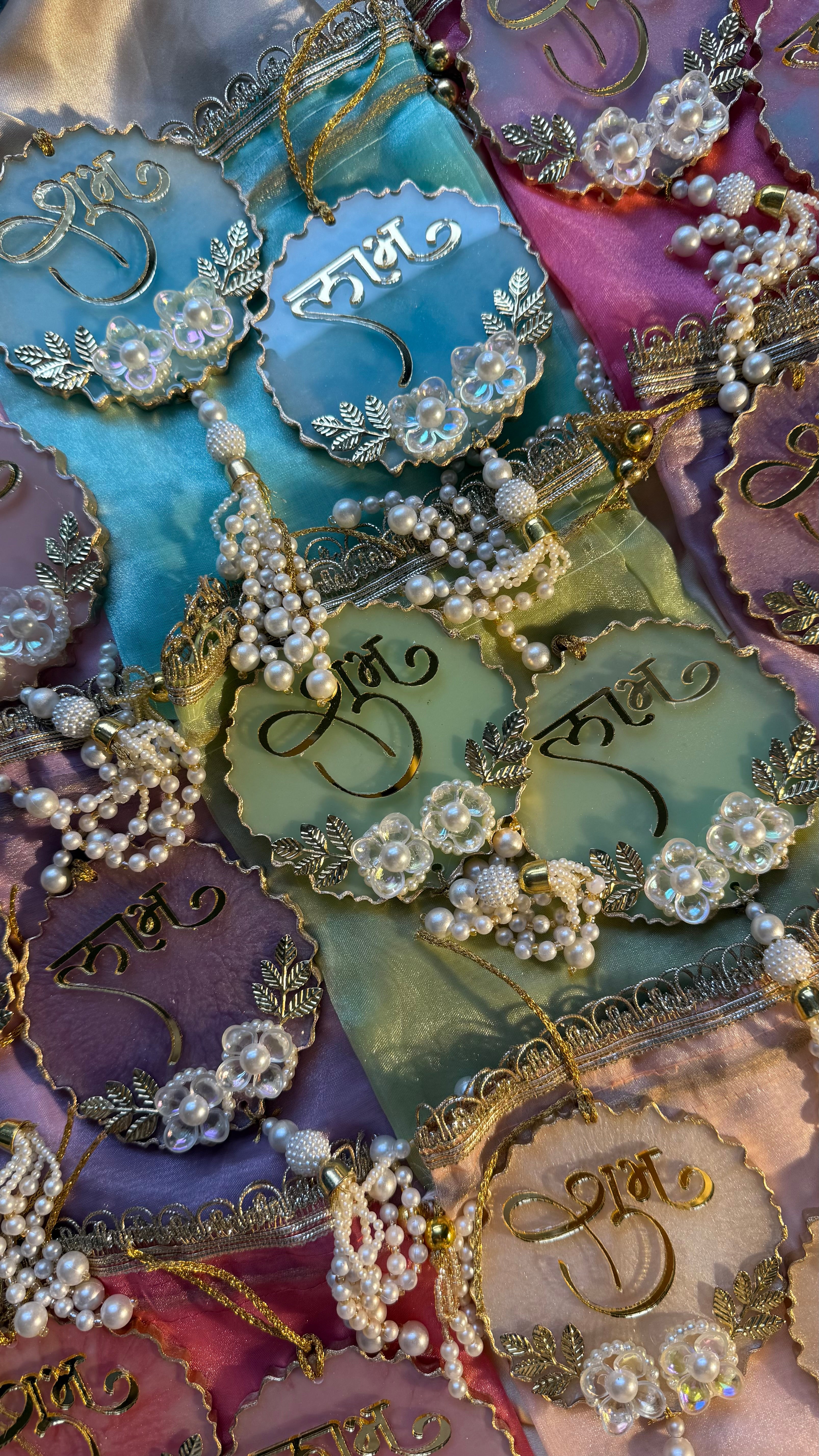 Shubh labh with long pearl tassel